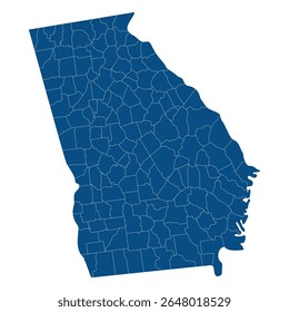 Mapa de estados da Geórgia (Estados Unidos). Mapa do estado americano da Geórgia com a cor azul da cidade.
