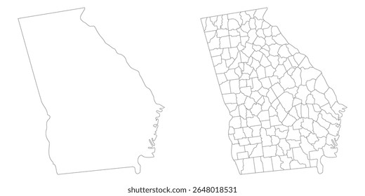 Mapa de estados da Geórgia (Estados Unidos). Mapa do estado americano da Geórgia com a cidade na cor branca definida.