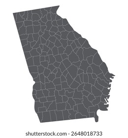 Mapa de estados da Geórgia (Estados Unidos). Mapa do estado americano da Geórgia com a cor cinza da cidade.