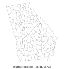 Mapa de estados da Geórgia (Estados Unidos). Mapa do estado americano da Geórgia com cor branca.