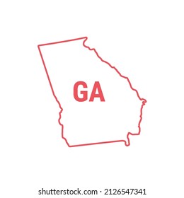 Georgia US state map red outline border. Vector illustration isolated on white. Two-letter state abbreviation. Editable stroke. Adjust line weight.