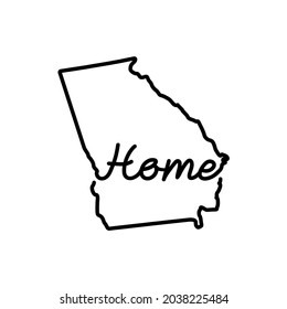 Georgia US state outline map with the handwritten HOME word. Continuous line drawing of patriotic home sign. A love for a small homeland. Interior decoration idea. Vector illustration.