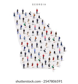 Georgia US state population map. Large group of realistic a diverse crowd of people figures. Flat vector illustration isolated on white.