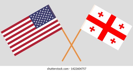 Georgia and USA. Crossed Georgian and United States of America flags