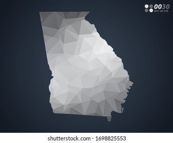 Georgia (USA) map grey polygon red triangle mosaic with dark background. style gradient vector.