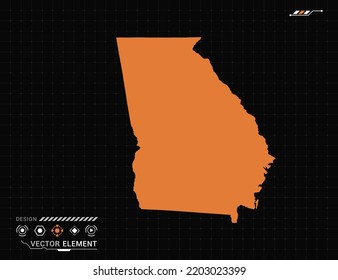 Georgia (USA) map of orange digital frame HUD, GUI, UI interface technology radar vector.