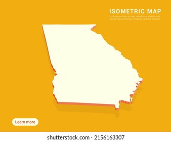 Georgia (USA) map white on yellow background with 3d isometric vector illustration.