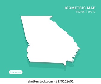 Georgia (USA) mapea blanco sobre fondo verde con 3d ilustración vectorial isométrica.