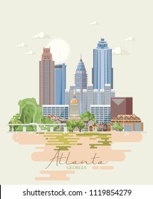 Georgia USA postcard. Peach state vector poster. Travel background in flat style.