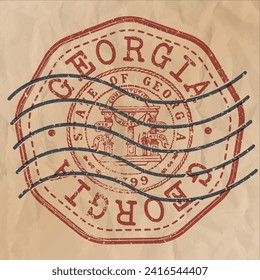 Georgia, USA Silhouette Postal Passport. Stamp Round Vector Icon Map. Design Travel Postmark. 