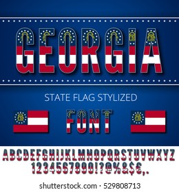 Georgia USA state flag font. Alphabet, numbers and symbols stylized by state flag. Vector typeset