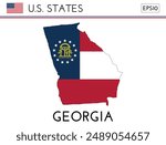 Georgia USA state map shape with flag. Map of Georgia in the Georgia flag colors. Outline map filled with its flag colors. Vector illustration.