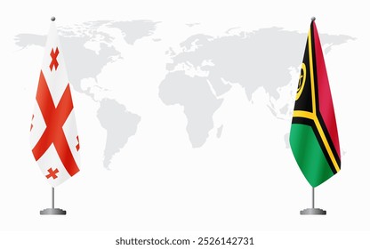 Banderas de Georgia y Vanuatu para reunión oficial con antecedentes del mapa mundial.