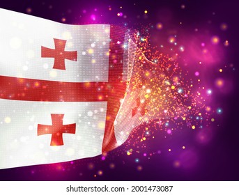 Georgia, vector 3d flag on pink purple background with lighting and flares