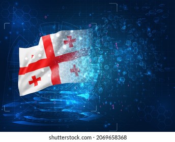 Georgia, vector 3d flag on blue background with hud interfaces