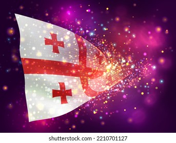 Georgia, vector 3d flag on pink purple background with lighting and flares