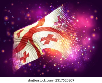 Georgia, vector 3d flag on pink purple background with lighting and flares