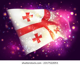 Georgia, vector 3d flag on pink purple background with lighting and flares
