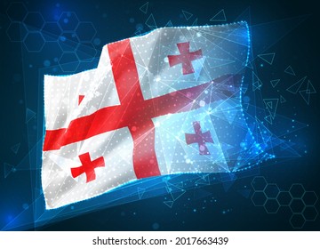 Georgia,  vector flag, virtual abstract 3D object from triangular polygons on a blue background