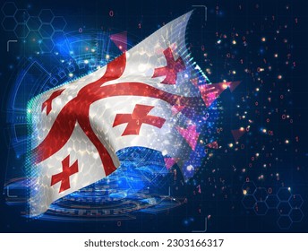 Georgia,  vector flag, virtual abstract 3D object from triangular polygons on a blue background