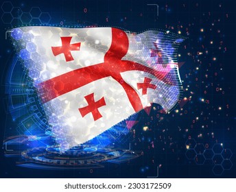 Georgia,  vector flag, virtual abstract 3D object from triangular polygons on a blue background