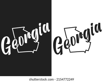 Georgia vector logo poster. Illustration of the USA state emblema. The US state contour on the black and white background. Lettering and outline of the territory of the United States of America