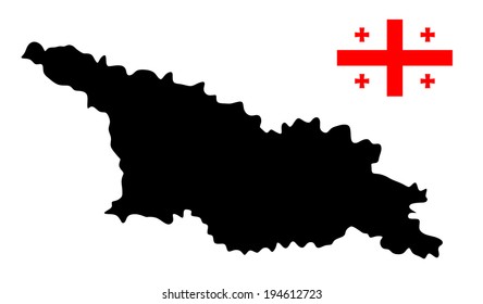Georgia vector map silhouette and flag  isolated on white background. High detailed silhouette illustration.  