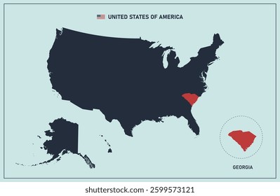 Georgia vector map silhouette. High detailed illustration. United state of America country.
