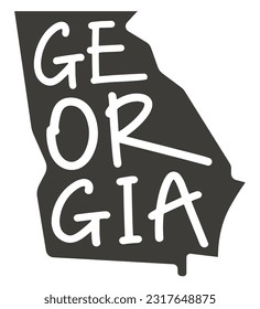 Georgia. Vector silhouette state. Georgia map with text script. Georgia shape state map for poster, banner, t-shirt, tee. Vector outline Isolated illustratuon on a white background.