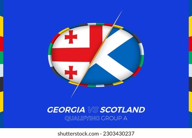 Georgia vs Scotland icon for European football tournament qualification, group A. Competition icon on the stylized background.
