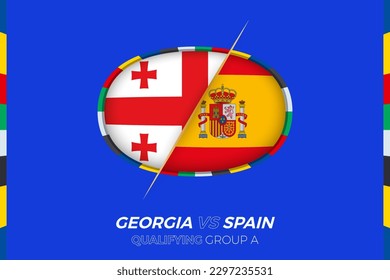 Georgia vs Spain icon for European football tournament qualification, group A. Competition icon on the stylized background.