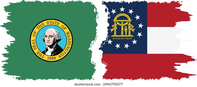 Georgia and Washington states grunge brush flags connection, vector