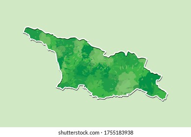 Georgia watercolor map vector illustration of green color with border line on light background using paint brush in page