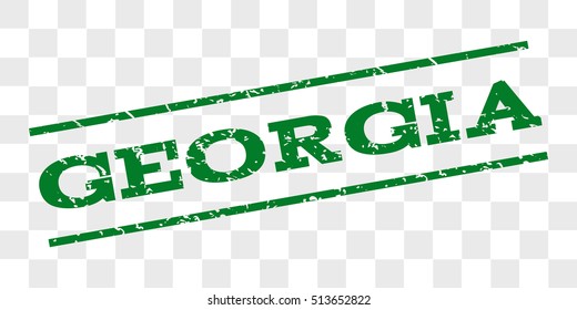 Georgia watermark stamp. Text caption between parallel lines with grunge design style. Rubber seal stamp with dirty texture. Vector green color ink imprint on a chess transparent background.