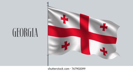 Georgia waving flag on flagpole vector illustration. Two colors element of Georgian wavy realistic flag as a symbol of country