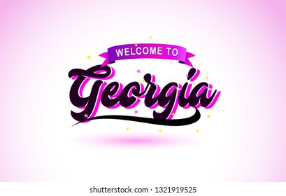 Georgia Welcome to Creative Text Handwritten Font with Purple Pink Colors Design Vector Illustration.