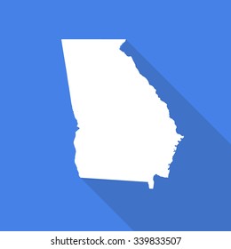 Georgia white map,border flat simple style with long shadow on blue background