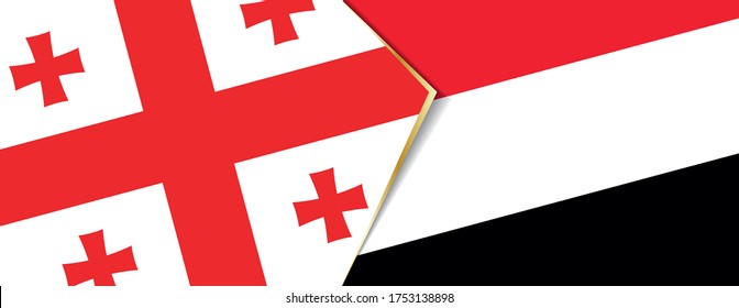 Georgien und der Jemen Flaggen, zwei Vektorflaggen Symbol für Beziehung oder Konfrontation.