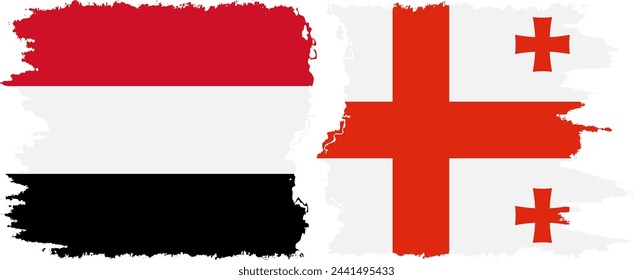 Georgia and Yemen grunge flags connection, vector