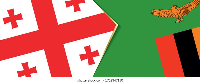 Georgia and Zambia flags, two vector flags symbol of relationship or confrontation.
