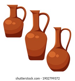 Georgian clay wine jugs. Vector isolated