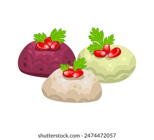 Georgian dish pkhali. Assorted colors, vector illustration