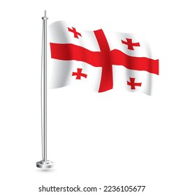Georgian Flag. Isolated Realistic Wave Flag of Georgia Country on Flagpole. Vector Illustration.