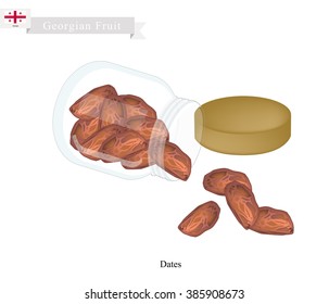 Georgian Fruit, Illustration of Bowl of Dried Dates. The Most Popular Fruit of Arabian Peninsula.
