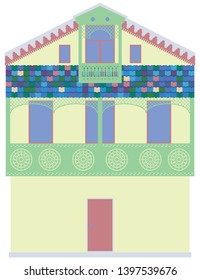Georgian house with balcony. Flat vector illustration