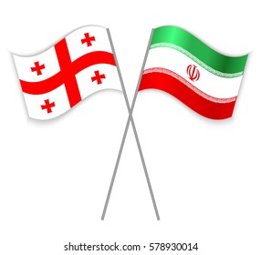 Georgian and Iranian crossed flags. Georgia combined with Iran isolated on white. Language learning, international business or travel concept.