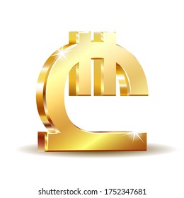 Georgian lari currency symbol, golden money sign, vector illustration isolated on white background