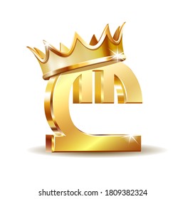 Georgian lari currency symbol with golden crown. Concept of investment, marketing or savings. Power, luxury and wealth. Vector illustration isolated on white background