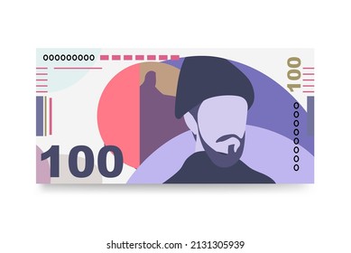 Georgian Lari Japan Yen Vector Illustration. Georgia money set bundle banknotes. Paper money 100 GEL. Flat style. Isolated on white background. Simple minimal design.