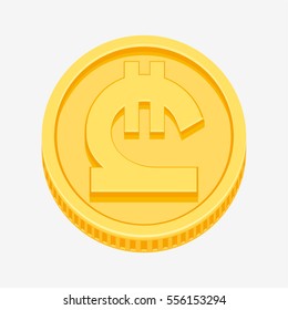 Georgian lari symbol on gold coin, money sign vector illustration on white background